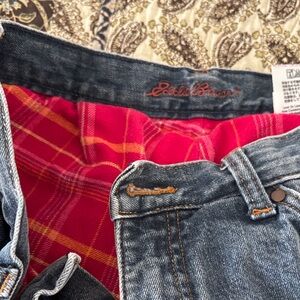 Eddie Bauer Women's Denim Jeans with Red Plaid Flannel Lining